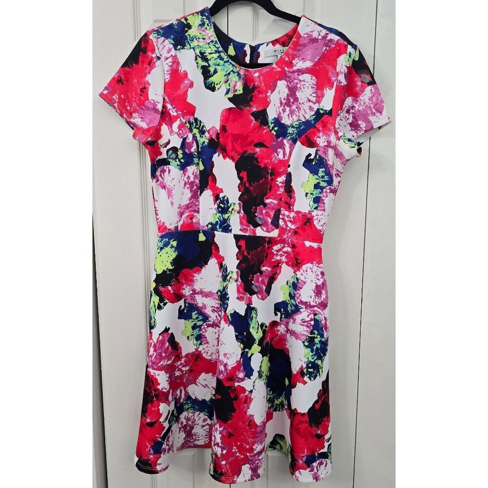 Milly For Design Nation Multicolor Floral Print Dress Short Sleeve Women Size 10